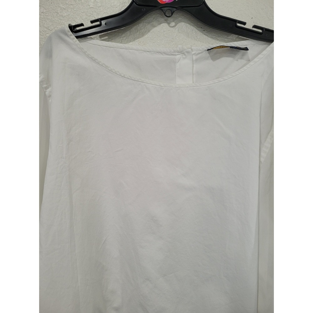 Ralph Lauren White Cotton‎ Button Back Blouse Long Sleeve XL Boat Neck RPL #22 - Picture 2 of 7